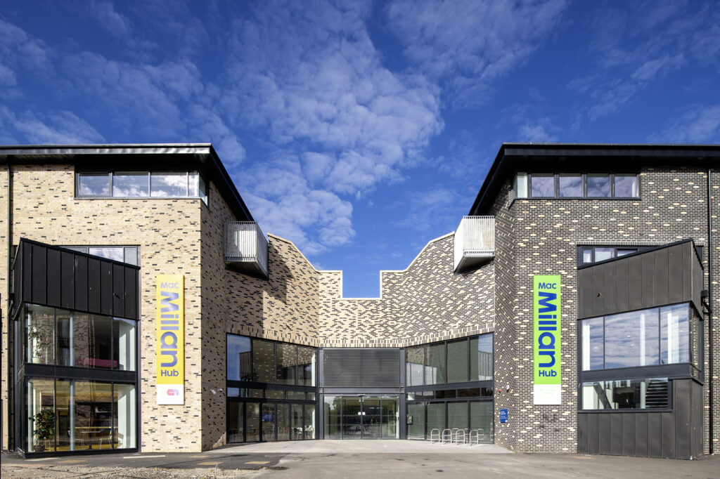 The front view of the MacMillan Hub building